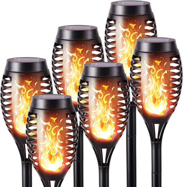 Geemoo 6 Pack Solar Flickering Dancing Flame Lights Waterproof Solar Torch Lights for Outdoor Garden Patio Pathway Yard Driveway Halloween Decorative
