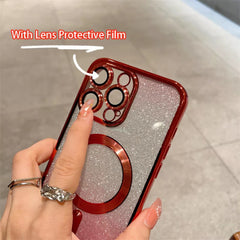 Luxury Plating Glitter Case for iPhone 15 14 13 12 11 Pro Max Plus Magnetic Wireless Charge Rose Golden Cases Woman Phone Cover