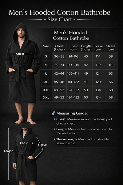 Men'S Hooded Cotton Bathrobe – Ultra Soft Terry Cloth Spa Robe with Adjustable Belt & Deep Pockets – Knee Length Luxury Home & Hotel Dressing Gown