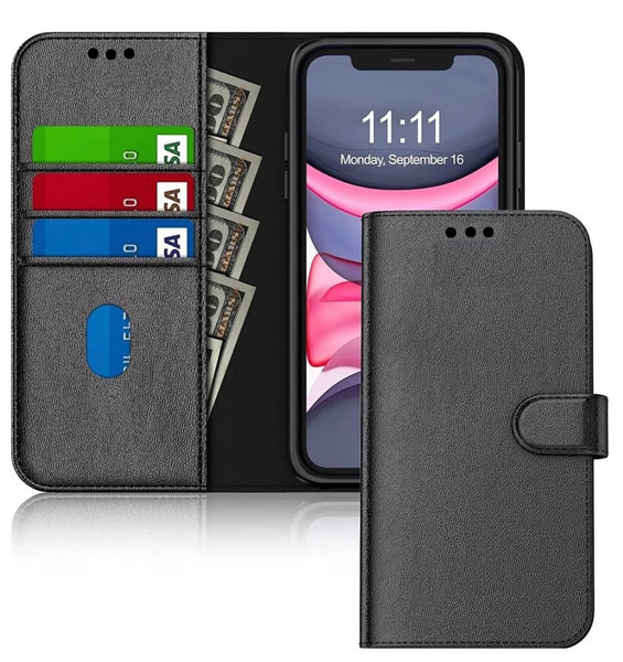 Leather Wallet Flip Cover with Card Holder, Stand Feature, Magnetic Closure, Compatible with iPhone 17 Pro Max 16 15 14 Pro Max 13 12 11 XR 8 7 SE 2022