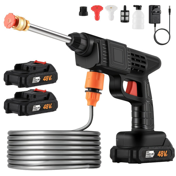 Wireless Portable Pressure Cleaner Featuring 2 Batteries, 3000PSI Cordless Power Cleaner, Rechargeable Battery Jet Wash for Vehicles, Gardens, Homes, Patios, And Driveways, Includes 5.03-Meter Hose