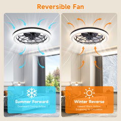 Modern 3-Color Temperature LED Ceiling Fan with Remote Control - Quiet Invisible Fan & Light, Semi-Flush Mount for Living Room, Bedroom, Dining Room - Energy Efficient Home Lighting, Bedroom Air Circulation, Sleek Light Fixture, Durable Plastic
