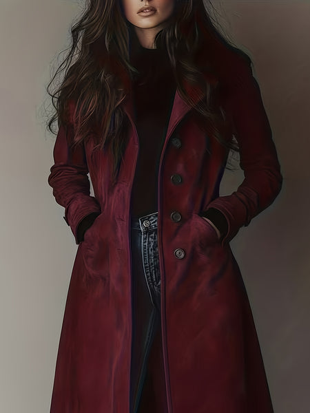 Elegant Women'S Vintage Coat - Classic Lapel Design, Button-Front Closure, H-Fit Cut Machine Washable Single-Breasted Style, Business Commute Wear, Timeless Classic Women'S Outerwear Warm Coat Jacket &