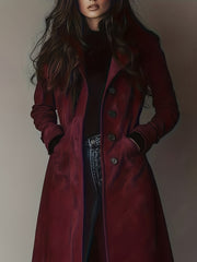 Elegant Women'S Vintage Coat - Classic Lapel Design, Button-Front Closure, H-Fit Cut Machine Washable Single-Breasted Style, Business Commute Wear, Timeless Classic Women'S Outerwear Warm Coat Jacket &