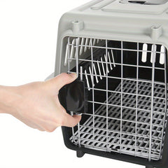 Dog Cat Puppy Rabbit Pet Carrier, Plastic Dog/Cat Crate Portable Travelling Pet Kennel for Dogs, 48*32*30cm, Grey