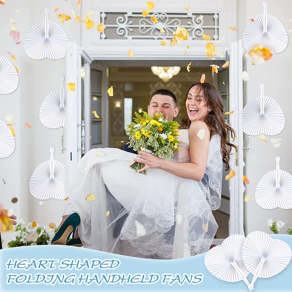 30pcs White Heart Shaped Folding Accordion Paper Fans for Wedding Celebrations, Party Decorations and DIY Painting