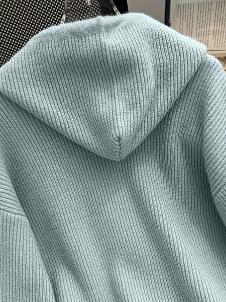 Hooded Button Sweater Cardigan, Spring Autumn Solid Color Casual Simple Open Front Soft Comfortable Elegant Women's Wear