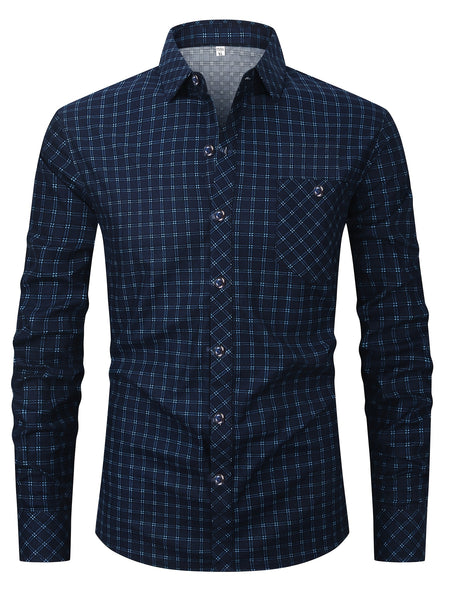 2pcs Set of Long-Sleeved Men'S Shirts, Autumn Men'S Clothing, Plaid Button- Shirts