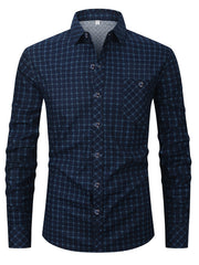 2pcs Set of Long-Sleeved Men'S Shirts, Autumn Men'S Clothing, Plaid Button- Shirts
