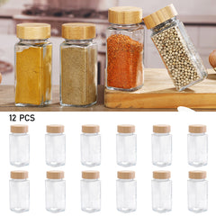 12pcs Glass Spice Jars Bamboo and Plastic Lids Storage Bottles Containers Pots Seasonings Container Canister with Shaker Lids