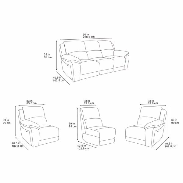 Belagio Grey Fabric Power Recliner 3 Seater Sofa