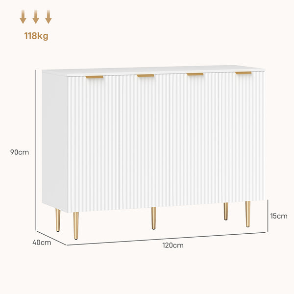 Sideboard Buffet Cabinet, Modern Kitchen Storage Cabinet with 4 Doors And Adjustable Shelves, Living Room Cabinet with Metal Legs for Hallway, White, Closet Storage System, Home Storage, Suitable for Storing Clothes And Books in The Living Room And Bedroo