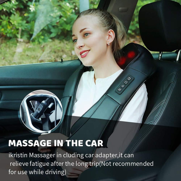 Neck Massager, Deep Tissue 3D Kneading, by Ikristin, Portable, with Heat, Shiatsu Massager for Neck, Back, Shoulder, Foot and Leg, at Home and Car, Suitable for Women and Men (Black)