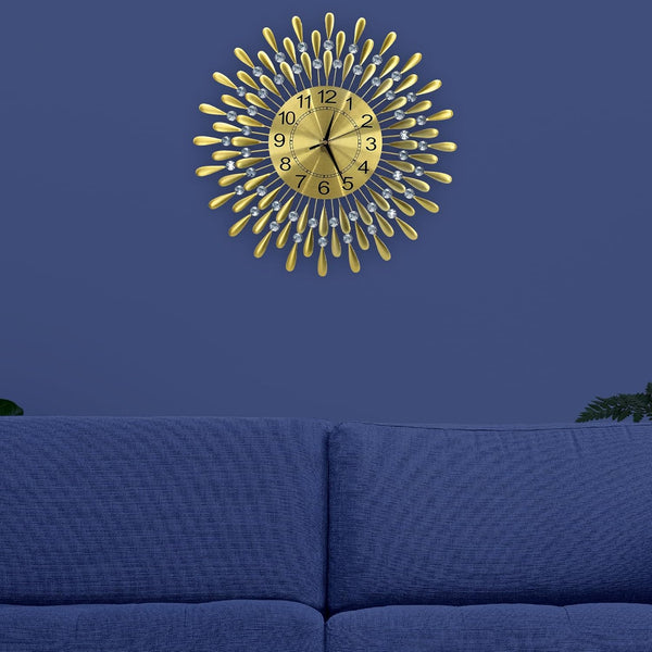 Crystals 60cm Large Metal Wall Clock – Luxury Sunburst Design, Handcrafted Diamante Beaded Clock for Living Room, Modern Decorative Wall Clock for Home & Office (Silver)
