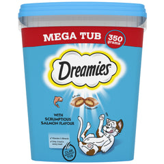 4 x 350g Dreamies Adult Cat Treats Mega Tubs Salmon Cat Biscuits (1.4kg)