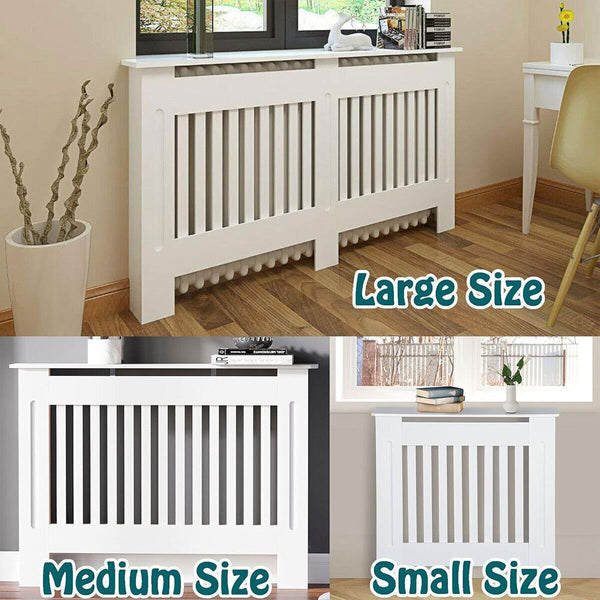 Radiator Cover Cabinet Large Small Wooden Radiator Cover, White Wood Painted MDF Cabinet Heater Cover Cabinet, Slats, Grill, Wood Top Shelf Easy Assembly for Living Room, Hallway, Bedroom Decoration