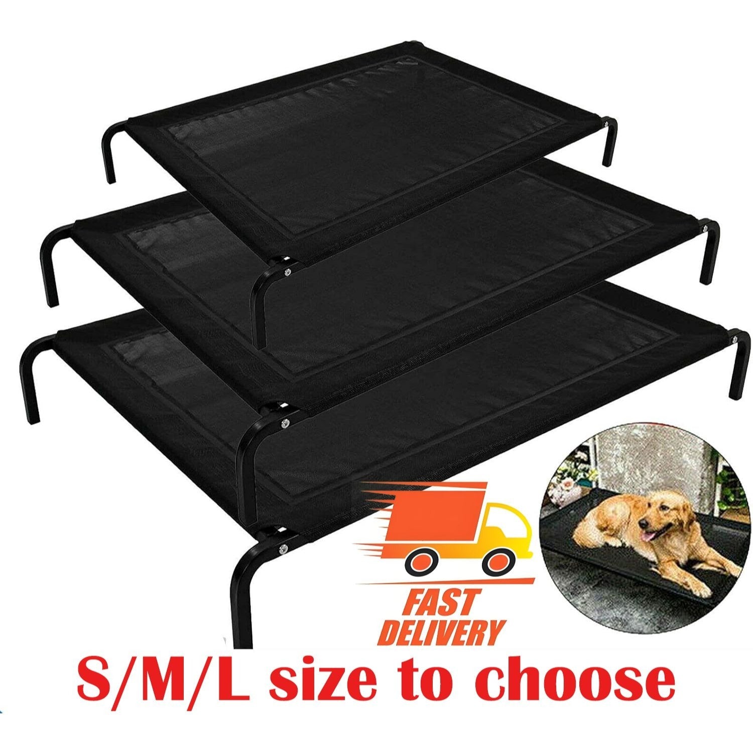 Metal Frame Elevated Dog Bed Portable Raised Pet Cot with Washable Mesh No-Slip Rubber Feet for Indoor & Outdoor Use, Small/Medium/Large to choose