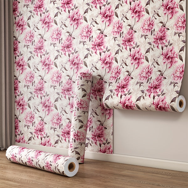 Self-Adhesive Flowers Wallpaper - Pink Boho Self-Adhesive Removable Wall Stickers, Waterproof PVC Contact Paper for Living Room, Cabinets, Bedroom, Kitchen Furniture Refurbishment Wallpaper | Easy Home Decor (59.99cm X 3.02meter) Rentals Friendly