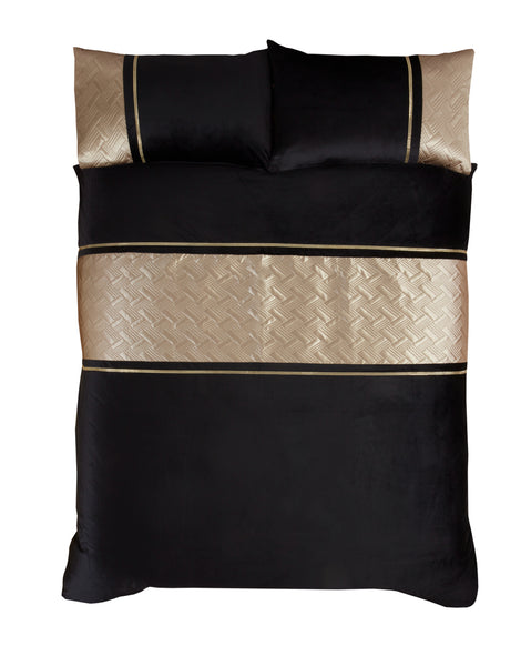 Capri Duvet Cover Set – Single, Double, King & Super King Sizes | Luxury Bedding with Metallic Panel in Black & Silver, Black & Gold | Soft & Durable Polycotton (50% Cotton, 50% Polyester) – Comfortable & Easy-Care Quilt Cover with Matching Pillowcases |