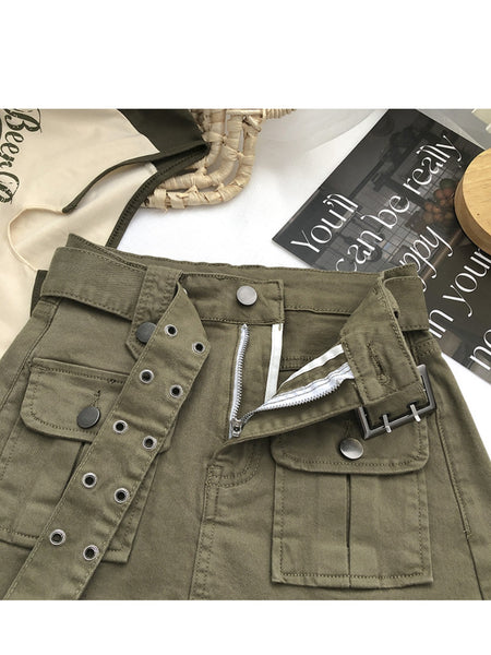 Women's High Waist Cargo Skort with Belt & Built-In Shorts - -Line Mini Skirt, Belted Waistband, Machine Washable Short Length Suitable for,, Casual Attire - Casual Streetwear Outfits