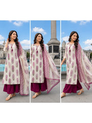 TeamWear* Women'S Cotton Embroidered Printed Kurta with palazzo & Dupatta Set with lace