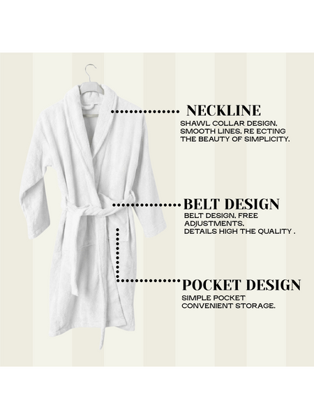 Mens and Ladies Shawl Collar Bathrobe 100% Egyptian Cotton Unisex Shawl Collar Dressing Gown Terry Towelling Bathrobe One Size