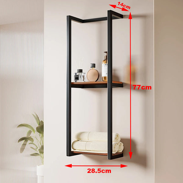 1pc 2-Tier Wall Mounted Towel Rack Storage Shelf, Easy Installation Bathroom Towel Rack with Shelves, 77*28.5*14cm Bathroom Organizer