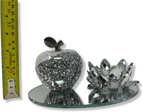 Amazing Gift Silver Sparkle Glass Ornament Bling Crushed Diamond Crystal Filled Apple Shape Tealight Candle Holder