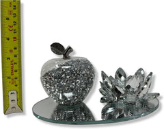 Amazing Gift Silver Sparkle Glass Ornament Bling Crushed Diamond Crystal Filled Apple Shape Tealight Candle Holder