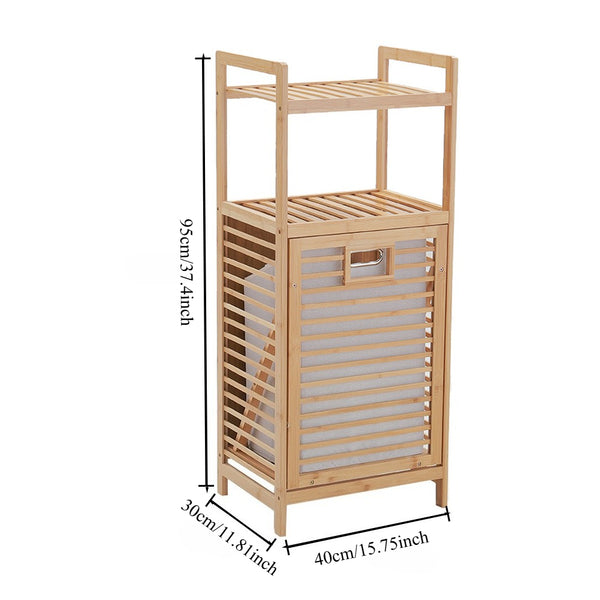 Tilt Out Laundry Hamper, Bamboo Laundry Basket with Foldable Bag and 3 Open Shelves, Freestanding Clothes Storage Organizer for Bedroom, Bathroom, Living Room