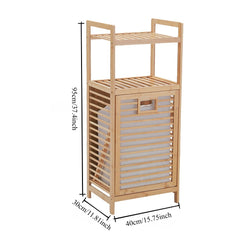 Tilt Out Laundry Hamper, Bamboo Laundry Basket with Foldable Bag and 3 Open Shelves, Freestanding Clothes Storage Organizer for Bedroom, Bathroom, Living Room