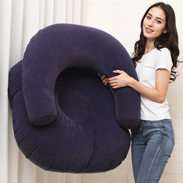 73*73*52cm U-shaped Outdoor Leisure Inflatable Sofas, Portable Inflatable Mattresses for Home Use, with Backrest, Foot Pump Included, Durable and Wear-resistant, Suitable for Home, Camping, Beach and Travel Use Green/Purple