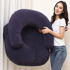 73*73*52cm U-shaped Outdoor Leisure Inflatable Sofas, Portable Inflatable Mattresses for Home Use, with Backrest, Foot Pump Included, Durable and Wear-resistant, Suitable for Home, Camping, Beach and Travel Use Green/Purple