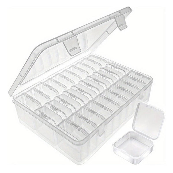 30 Compartment Clear Plastic Jewelry Organizer Case, Transparent Earring Storage Box with Removable Dividers, Compact Design for Travel and Vanity Display
