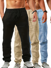 3pcs Solid Pants for Men, Trendy Casual Trousers for Males