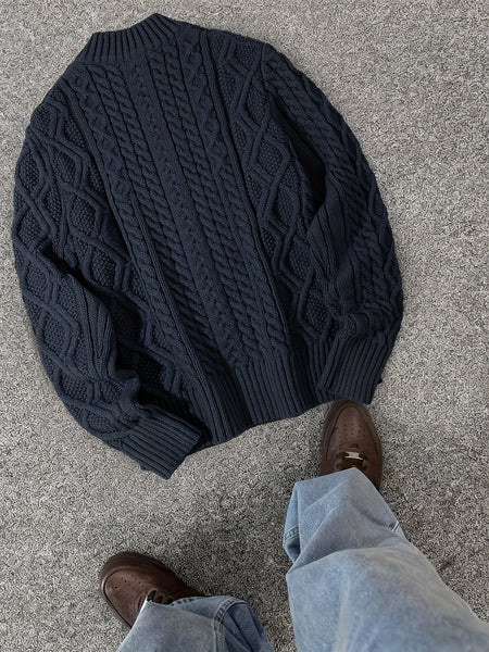 2025 Winter American Stand-Up Collar Half-Zip Knit Aran Sweater Mr. Pony Knitwear Pullover Card