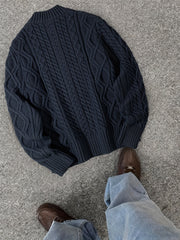 2025 Winter American Stand-Up Collar Half-Zip Knit Aran Sweater Mr. Pony Knitwear Pullover Card
