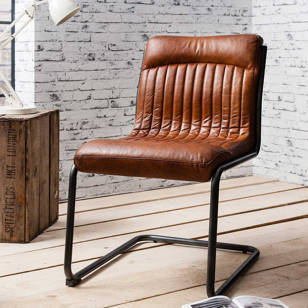 Gallery Capri Brown Leather Cantilever Dining Chair