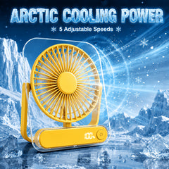 Mini Portable USB Fan Desktop Fan Rechargeable, Ultra-Quiet 5-Speed Adjustment Foldable 180 Degree Adjustable with LED Display for Office, Home, Outdoor, Camping And Travel