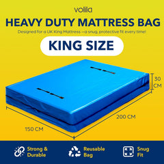 Mattress Bag for Moving - Reusable Waterproof Mattress Cover, Heavy Duty Mattress Bag for Storage and Protecting Beds from Stains, Dust, and Pests - (150gsm)