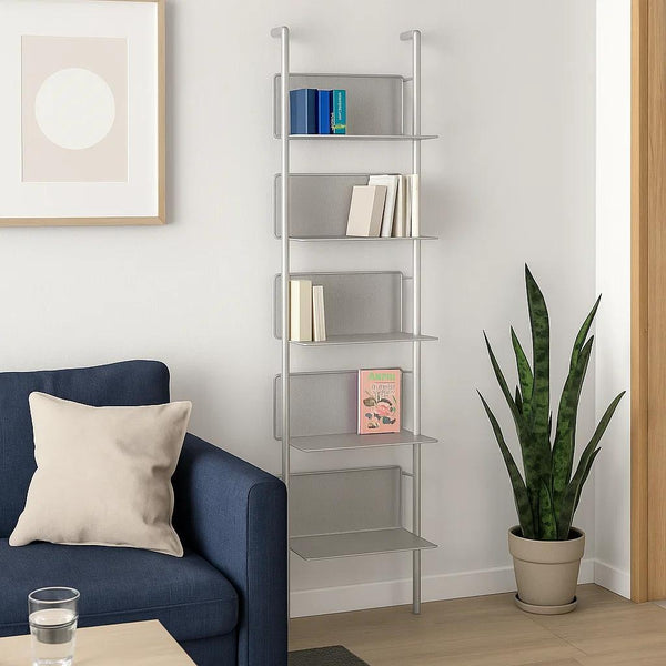 [5-Tier Metal Ladder Bookshelf] 5-Tier Metal Ladder Bookshelf, Wall Mounted Storage Rack, Lacquered Finish, Steel Frame, with Inclined Shelves for Living Room, Home Office, Kitchen, Bedroom, Bathroom, Standing Shelf, Standing Shelf
