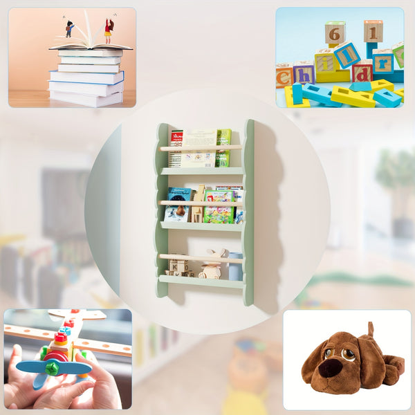 1pc Bookshelf Ledge | Book Organizer with Bookshelves, Pine E1 MDF, Green, Cubby Shelf, Freestanding, Suitable for Various Room Types
