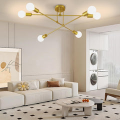 6-Light Modern Gold Sputnik Chandelier, Industrial Semi Flush Mount Ceiling Light Fixture, E27 Hardwired Metal Lamp for Living Room Dining Room
