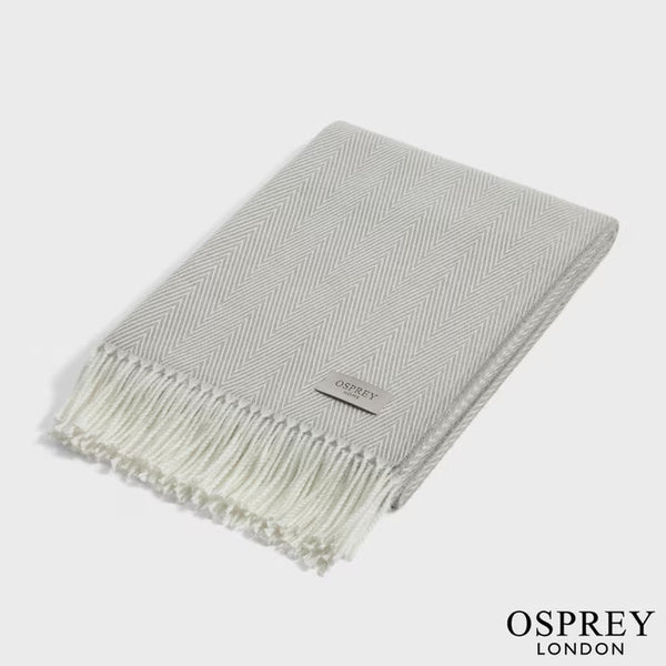 Osprey London Grey Herringbone Fringed Throw, 140 X 190 Cm