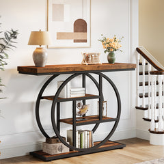 Four Story Console Table Slim Hallway, Entrance Table with Circular Base, Narrow Wooden Decorative Table with Storage Rack, Console Table for Living Room.