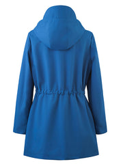 Drawstring Waist Hooded Zip Up Coat, Casual Long Sleeve Coat for Fall & Winter, Women's Clothing