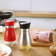 4pcs Set (2 Bottles + 2 Caps) of Adorable Glass Salt And Pepper Shakers. 4 Oz (Approx. 113.4G) Glass Salt And Pepper Shakers with Stainless Steel Caps, Suitable for Kitchen Dining Tables, Rvs, Camping, And Bbqs. Condiment Bottles, Salt And Pepper Shakers.