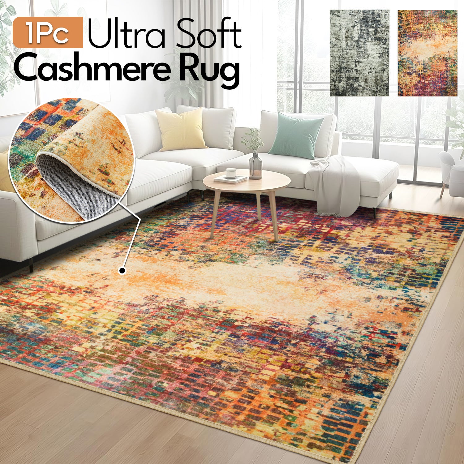 1pc Ultra Soft Cashmere Carpet – Soft Plush Low Pile Bohemian Rug, Non-Slip Rubber Backing Area Mat, Pet-Friendly & Machine Washable Floor Mat for Living Room, Bedroom & Home Decor, Perfect Holiday Gift