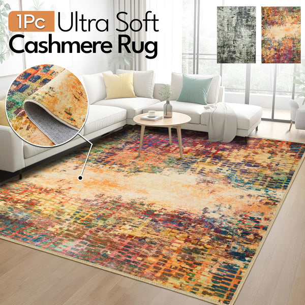 1pc Ultra Soft Cashmere Carpet – Soft Plush Low Pile Bohemian Rug, Non-Slip Rubber Backing Area Mat, Pet-Friendly & Machine Washable Floor Mat for Living Room, Bedroom & Home Decor, Perfect Holiday Gift