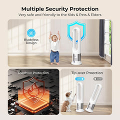 Bladeless Tower Fan for Bedroom Home Office, Quiet Oscillating Cooling Fan with Remote Control, 8 Speeds Pedestal Fan, 80° Wide Angle Air Circulator, 8H Timer LED Display, Safe for Kids And Pets